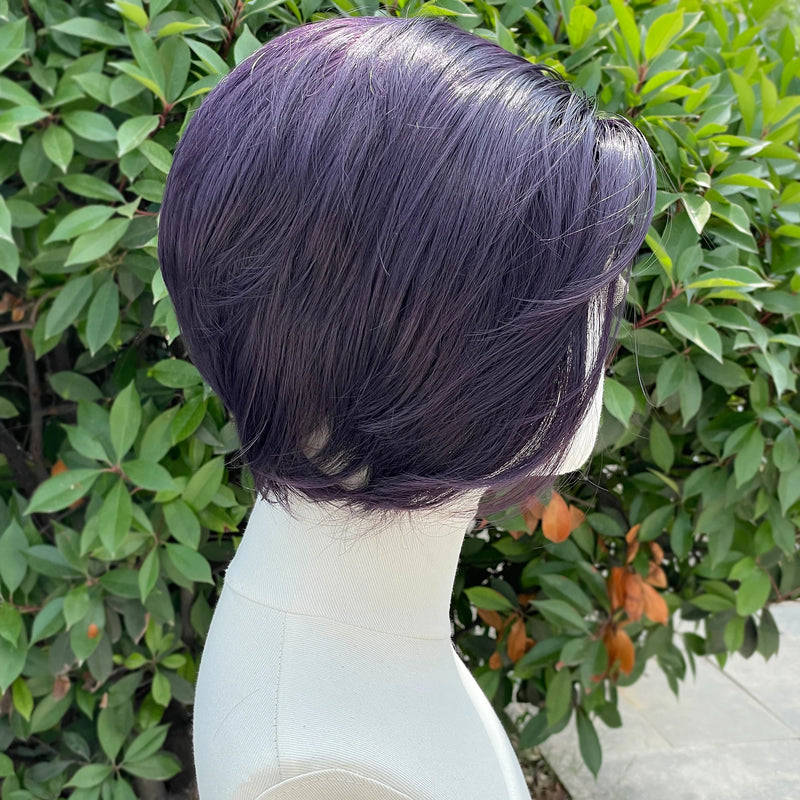 Dark Purple Cosplay Wigs Lace Front 8 Inch Short Bob Cut 13x4 Synthetic Lace Front Wigs for Men Women Heat Resistant Half Hand