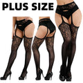 High Waist Sexy Fishnet Black Garter Stockings Tights Open Crotchless Body Suit Large Plus Size Pantyhose for Oversized Woman XL