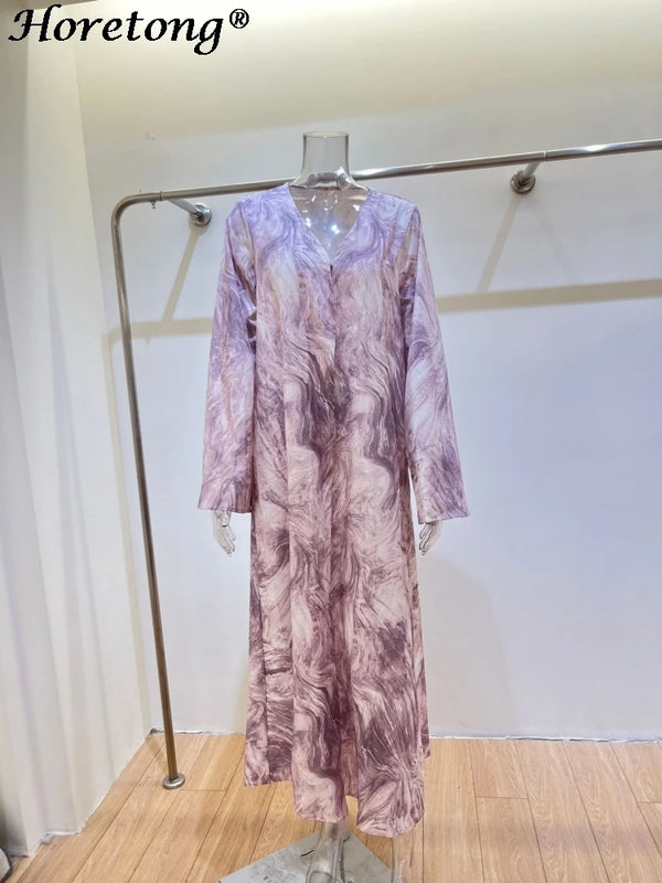 Horetong Muslim Abaya Robe Women Marble Print Chiffon V | SAMAG