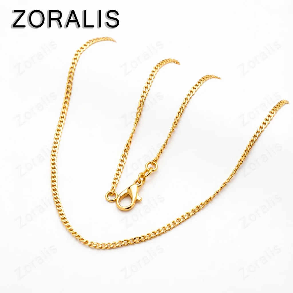18K Gold 2MM Flat Necklace Chain for Women Men Fashion Wedding Party Jewelry Gift