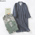 2026 New Men's 100% Cotton Gauze Bath Robes Loose Thin Japanese Kimono Pajamas for Men Casual Lace Up Bathrobes V-Neck Nightgown