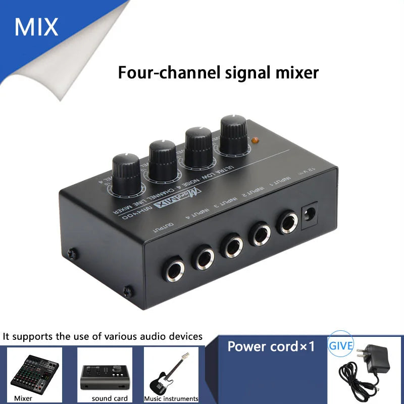 MX400 Mini 4-Channel Audio Mixer Ultra Compact Sound Low Noise With Power Adapter DJ Karaoke Audio Mixer Headphone Amplifier ﻿