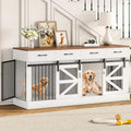 Oversized Dog Cage Furniture, Indoor Dog Bed with Detachable Partitions and Drawers, Sturdy Wooden Dog Box TV Stand