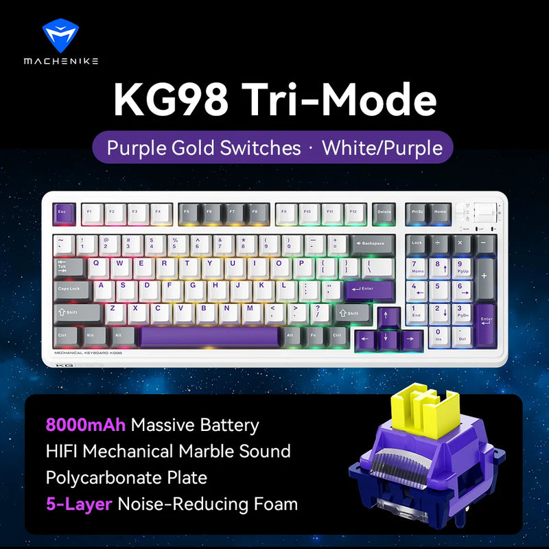 MACHENIKE KG98 Tri Mode Mechanical Keyboard 10000mAh Bluetooth Full Size Wireless Gaming Keyboards For PC Laptop Gamer