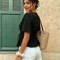 Women V Neck Flare Short Sleeve Shirt Lightweight - View 2 | SAMAG