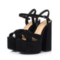 Arden Furtado Women's Summer Embossed Cowhide Platform Shoes Round Toe Super High Heel Sandals Large Size Commuter Footwear
