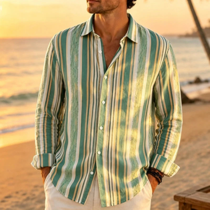 Men's long sleeved shirt mixed color vertical stripe | SAMAG