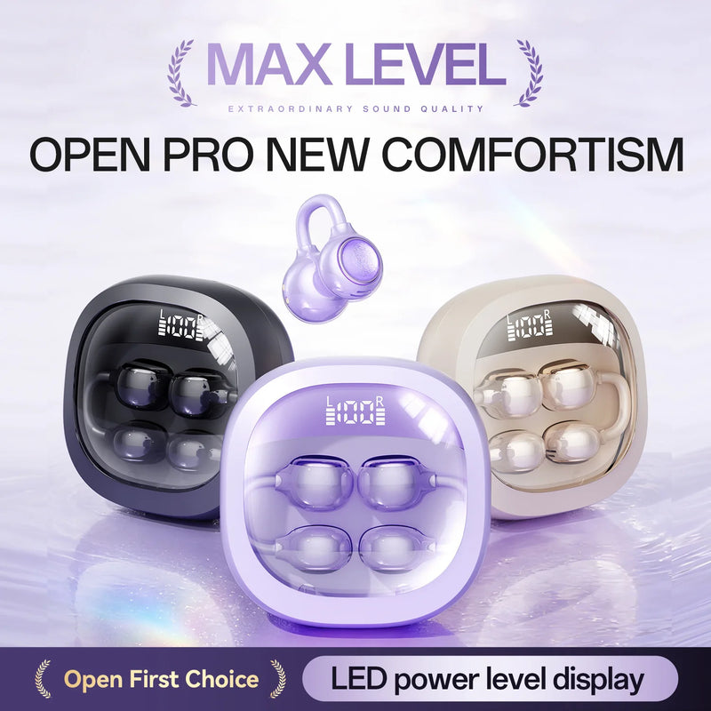 Open-Ear Bluetooth V6.0 Headphones, 35H Battery LED Display Audífonos, ENC Noise Reduction Earphones for Sports & Work