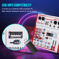 Professional 4 Channel Mixer with USB Audio Interface Bluetooth 48V Phantom Power for Live Performance Karaoke
