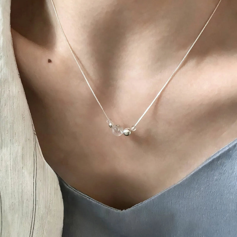 VENTFILLE 925 Sterling Silver Bead Geometry Necklace for Women Girl Korean Design Versatile Choker - Visuel 15 | SAMAG