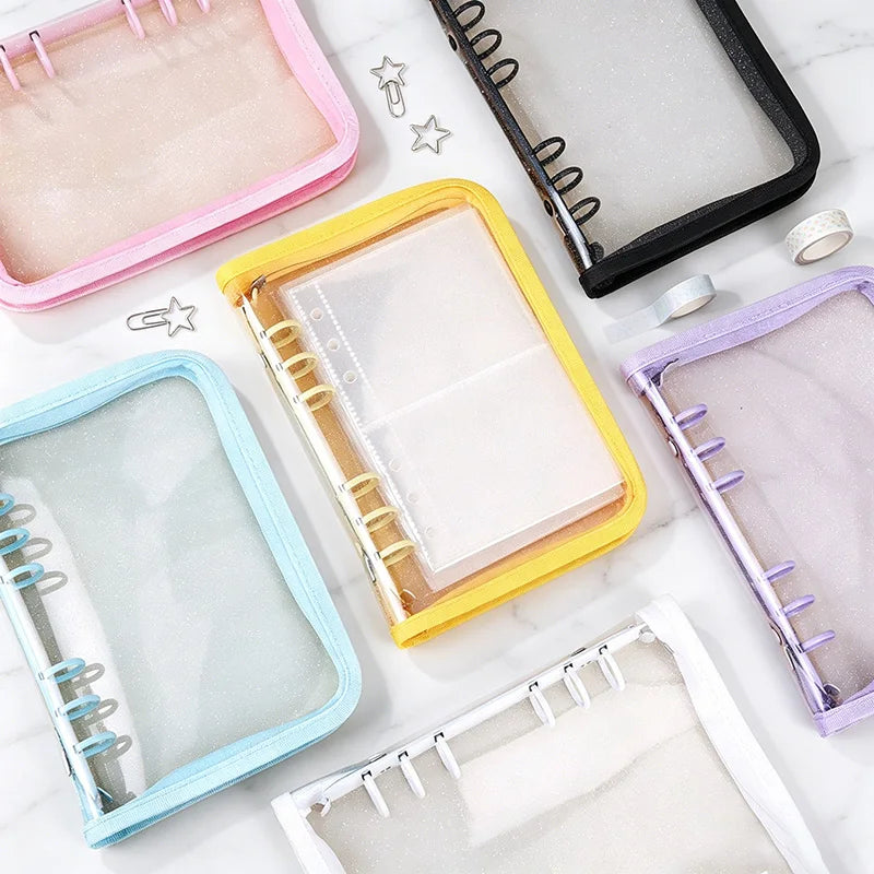 A5 Binder Cute Transparent Binder Notebook Filing Cabinet A5 Ring Pockets Leaf Filing Cabinet A5 Macaron Binder HYJ02