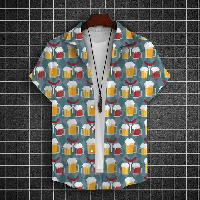 Hawaiian Shirt For Men 3d Beer Printed Short Sleeve Party | SAMAG