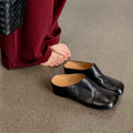 New Genuine Leather Cowhide Women Mules, Square Toe Slip-on Women Slippers,Fashion Flats Women Shoes