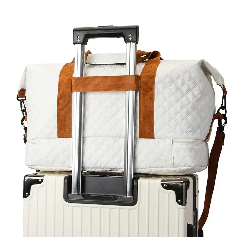 Convenient Shoe Pocket Motorbike Travel Bag Quilted Fabric, Lightweight Carry-on Duffle for Outdoor Weekend Short Trips