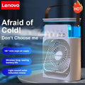 Lenovo Portable Fan 3 in1 Humidifier Air Adjustment LED Light Household USB Chargeable Air Conditioner Office Moisturizing Fan