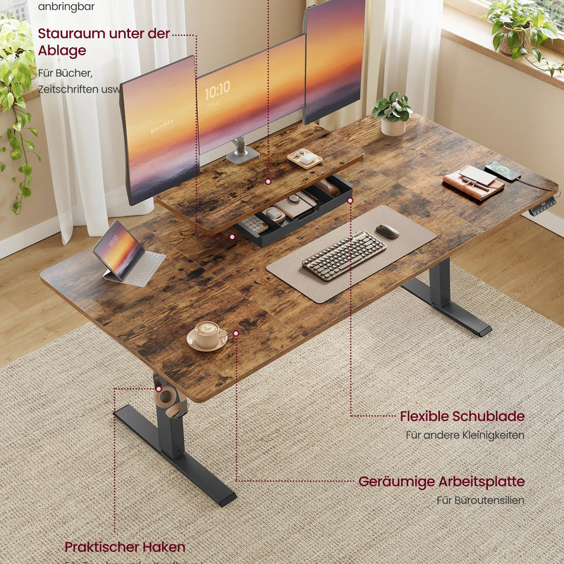 VASAGLE Height Adjustable desk Flexible Mounted Display Stand Drawer Long Sitting Reminder For office