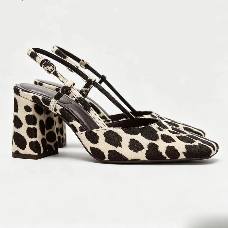 Women's Summer New Product Leopard Pattern Square Head Shallow Mouth Thick Heel Square Head Retro Versatile High Heels