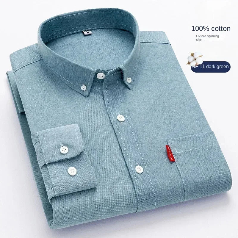 100% Pure Cotton Men's Solid Color Long Sleeve Shirt | SAMAG