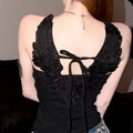 Women Angel Wing Lace Cami Top Back Bow Tie Sleeveless Tank Top Y2K Slim Fit Crop Camisole Summer Streetwear Vest