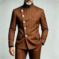 Men's Pinstripe Business Suits Single Breasted Stand Collar Slim Fit Suit Jacket Pants 2 Pieces Formal Tuxedo for Wedding Party