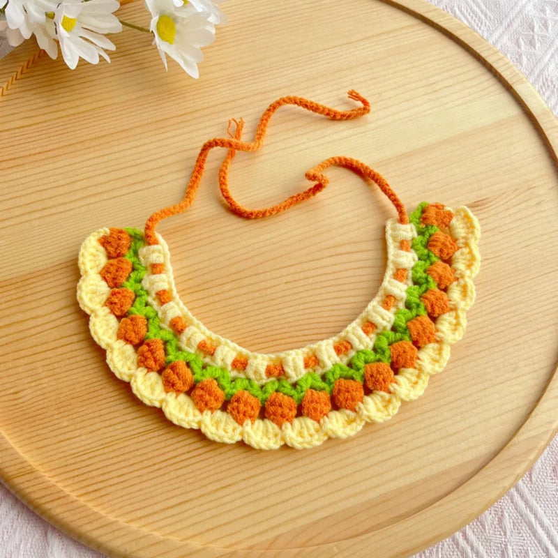 Cute Hand-Weaven Elastic Pet Scarf Adjustable Sweet Style Cat Dog Bow Tie Lightweight Plant Theme Knitted Pet Collar Pet Gifts