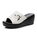 6cm Small Size 32-43 Comfortable Floral Embroider Wedges Slippers 2026 Women's Med Heels Platform Slides for Office Beach Mom
