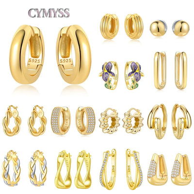 Original S925 Sterling Silver Zircon 18K Gold Lining Vintage Hoop Earrings for Women Birthday Party Wedding Gift | SAMAG