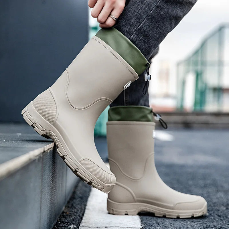 Thick-soled wear-resistant rubber shoes for men and women, mid-calf waterproof anti-slip fishing construction site rain boots
