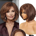 Blonde Brown Short Remy Human Hair HD Lace Front Wigs with Dark Roots Bob Natural Layered Lace Frontal Wig with Bangs for Women