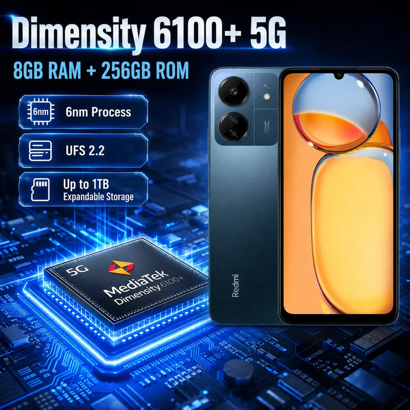 Redmi 13C 5G Smartphone 8GB+256GB, Dimensity 6100+, 6.74'' 90Hz Display, 50MP AI Camera, 5000mAh Battery, Dual SIM Phone