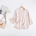 Women 100% Pure Mulberry Silk Charmeuse Silk V Neck Pajama Set Casual Loose Sleepwear Nightwear L XL SQ001