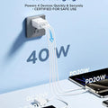 EU/UK/US/AU Wall Plug Multi-Port USB-C/USB-A Mobile Phone Charger, 40W Dual PD Fast Charging Block Adapter For iPhone Xiaomi