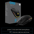 Logitech G102 Mouse Original Ergonomic Mouse Optical 8000DPI 16.8M Color LED Customizing 6 Buttons Wired Pc Gaming Accessories