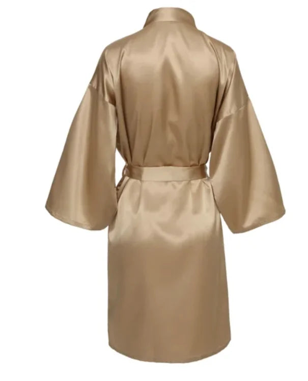 Solid Satin Night Robe, Elegant Half Sleeve V Neck House | SAMAG