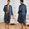 Men Long Nighty&Robe Set Summer Ice Silk Pajamas Set Sleepwear Loose Casual Home Clothes Nightwear Male Loungewear