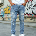 HME Men's Stretch Denim Pants, Light Blue Slim Ripped | SAMAG