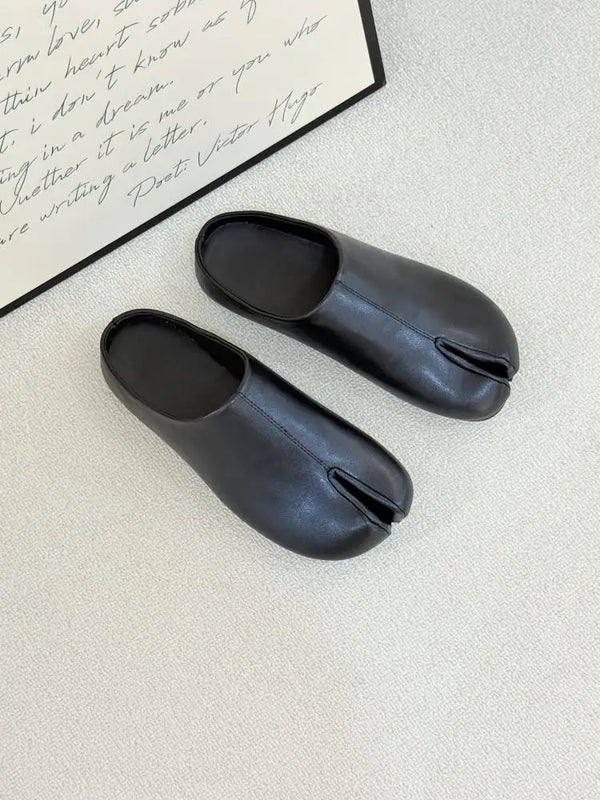Women Split Toe Mules Soft Leather Tabi Clogs Casual Slip On Low Heel Backless Loafers Comfortable Vintage Flat Shoes for Female
