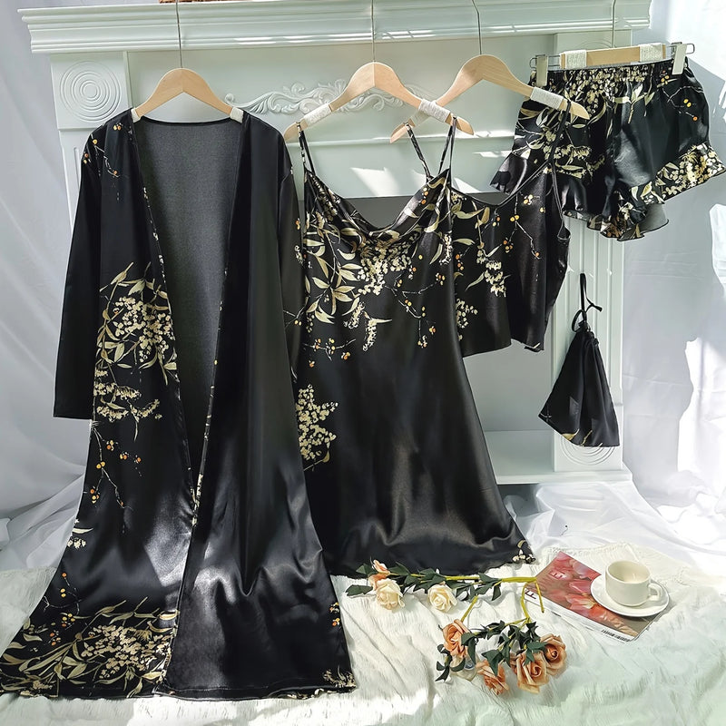 Floral Print Long Sleeve Robe Cami Dress Top Ruffle Hem | SAMAG