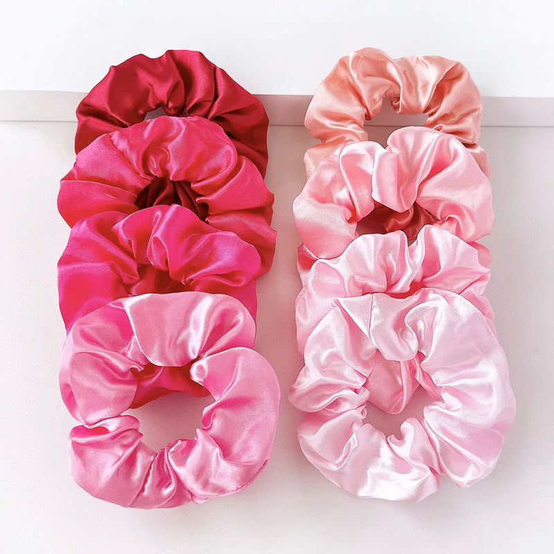 8Pcs/set Bright Color Silk Hair Scrunchies Women Y2K Solid Color Elastic Hair Bands Ponytail Holders Hair Rope Hair Accessories