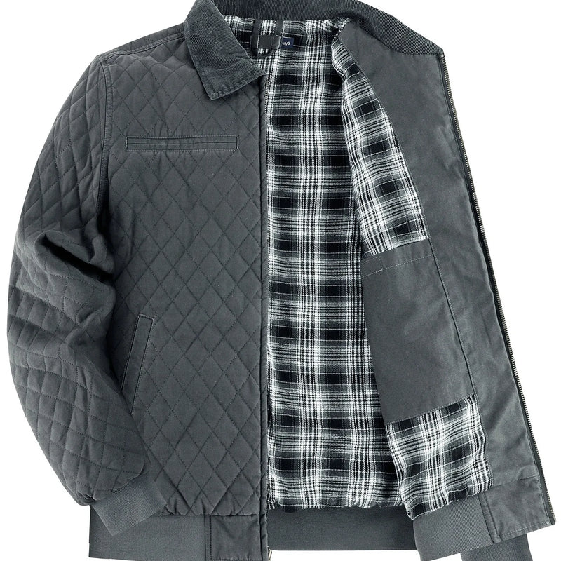 US size men's zipper pure cotton duck canvas quilted coat - Detroit thick and warm flannel jacket