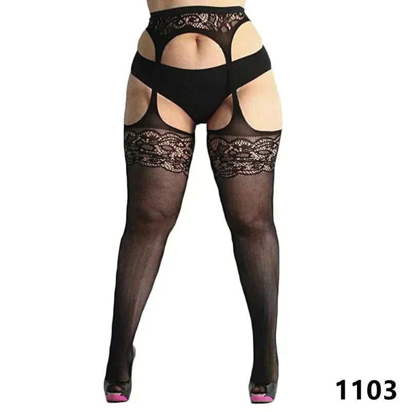 Plus Large Size Oversized Women Black Lace Stockings Thigh High Sexy Ultra-thin for Ladies Over Knee Long Socks Anti-slip XXXXL