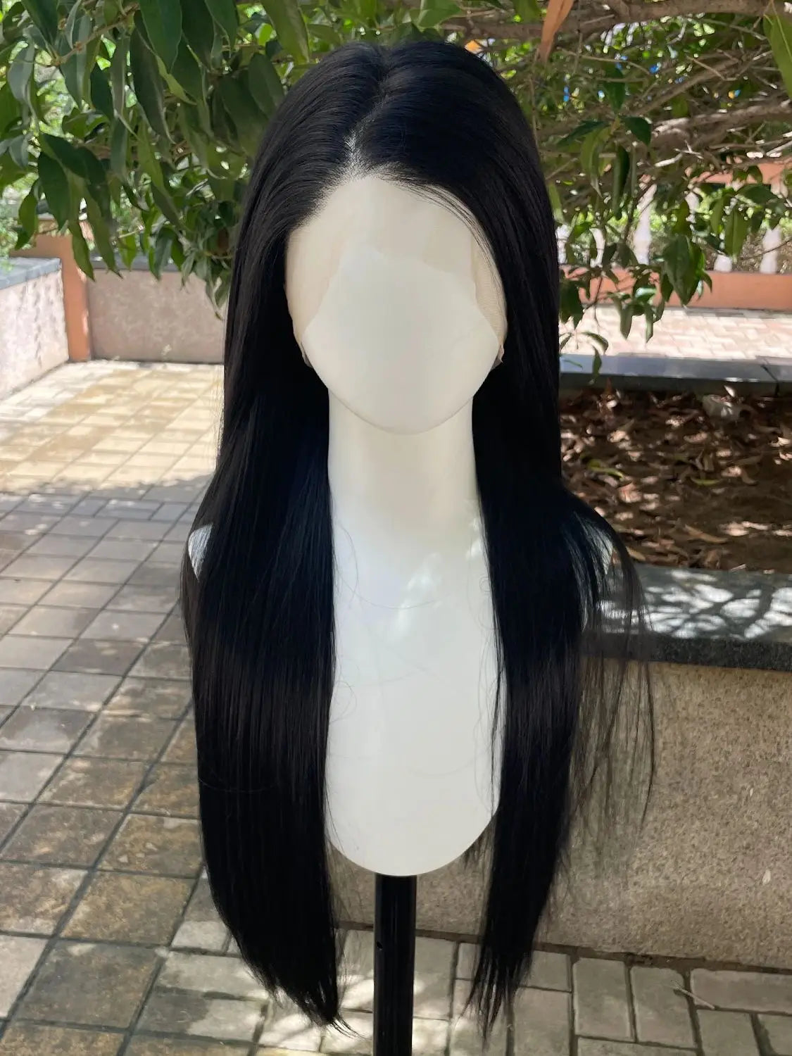 #1B Jet Black Synthetic Hair Full Lace Wigs for Black Women Heat Resistant 26 Inch Long Straight Full Hand Tied Free Part 150%