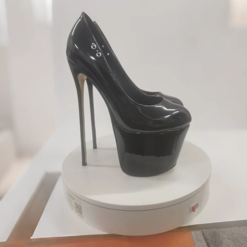 SDTRFT Red Pink Pumps Ladies Platform Shoes Woman 22cm Thin Heels Nighclub Wedding Dance Round Toe Patent Leather Stilettos