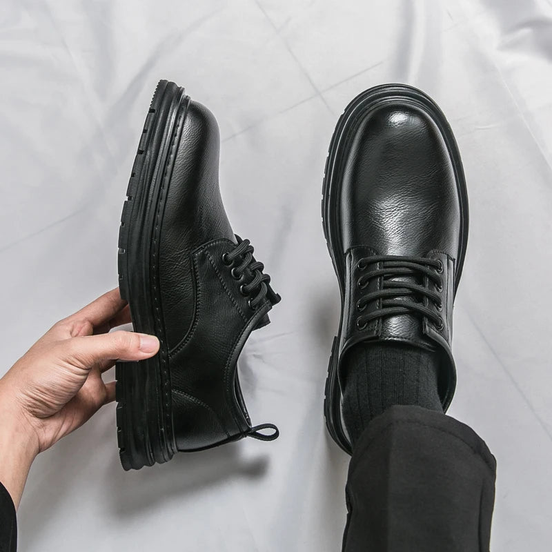 2025 New British-style Black Casual Leather Shoes for Men's Business Formal Wear Large-sized Work Shoes Trendy Size 48
