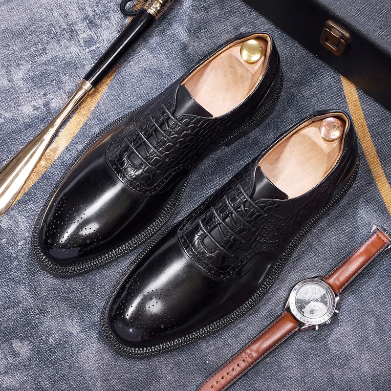 Men's Casual Shoes Brock Oxford Shoes Retro Red Sole Genuine Leather Men's Formal 2026 Spring/Summer New Collection