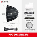 TRIOPO KP2 Parabolic Softbox 60/70/90/120cm Bowens Mount for Sokani X100 COLBOR Godox Aputure LED Video Light vs Godox QR-P
