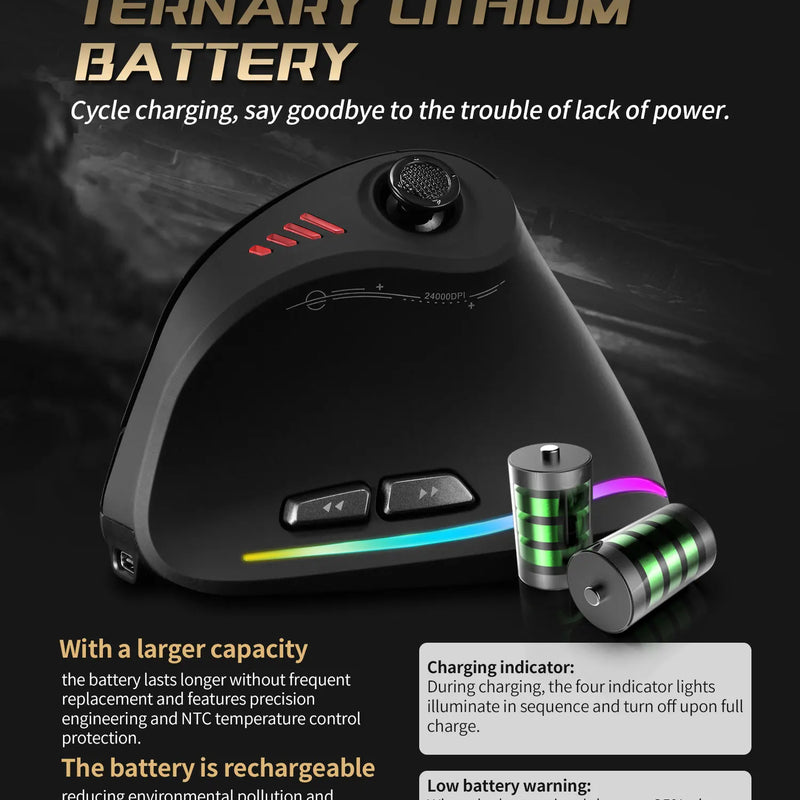 ZELOTES F18 Vertical Ergonomic Mouse 2.4G Wireless Mouse Bluetooth 24000DPI with Programming Gaming Mouse for PC Computer Laptop