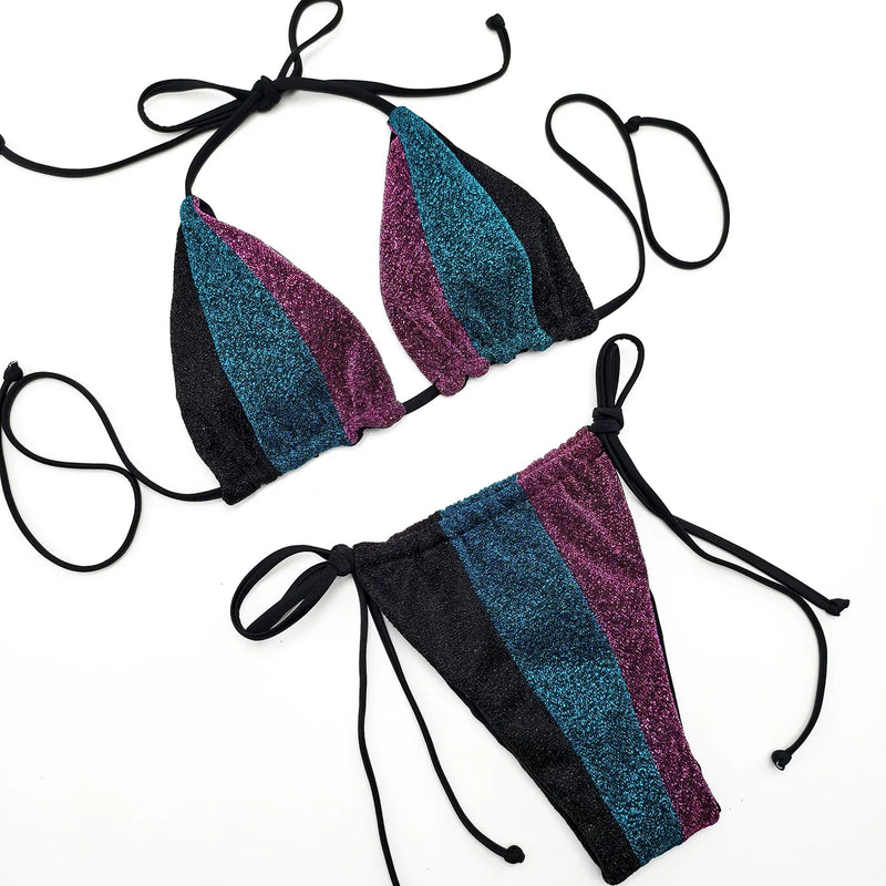 Shining Silver Light Swimwear Women Micro Bikini Thongs | SAMAG