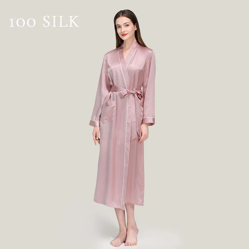 Birdtree 22 Momme 100%Pure  Silk Long Robe for Women Silky Sleepwear Ladies Elegant Nightgown Natural Pajamas P3D047QM