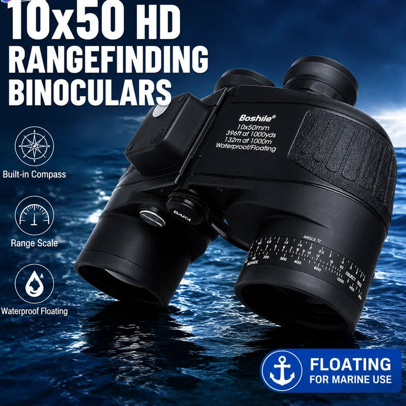 Navigation Telescope Boshile 10x50 Binoculars with Built-in Compass BAK4 Prism FMC Lens Fogproof Waterproof For Camping Hunting